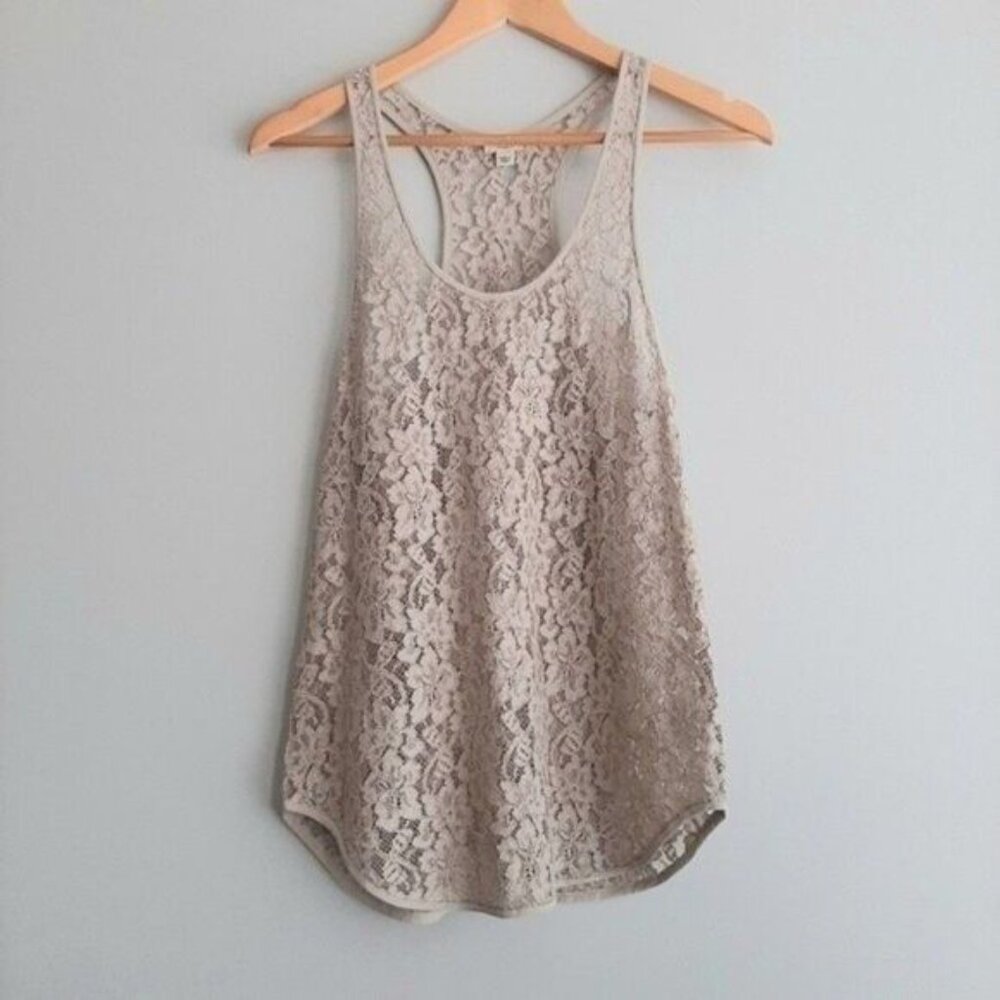 Aritzia WILFRED Nude Floral Lace Stretchy Tank Top Sz XS